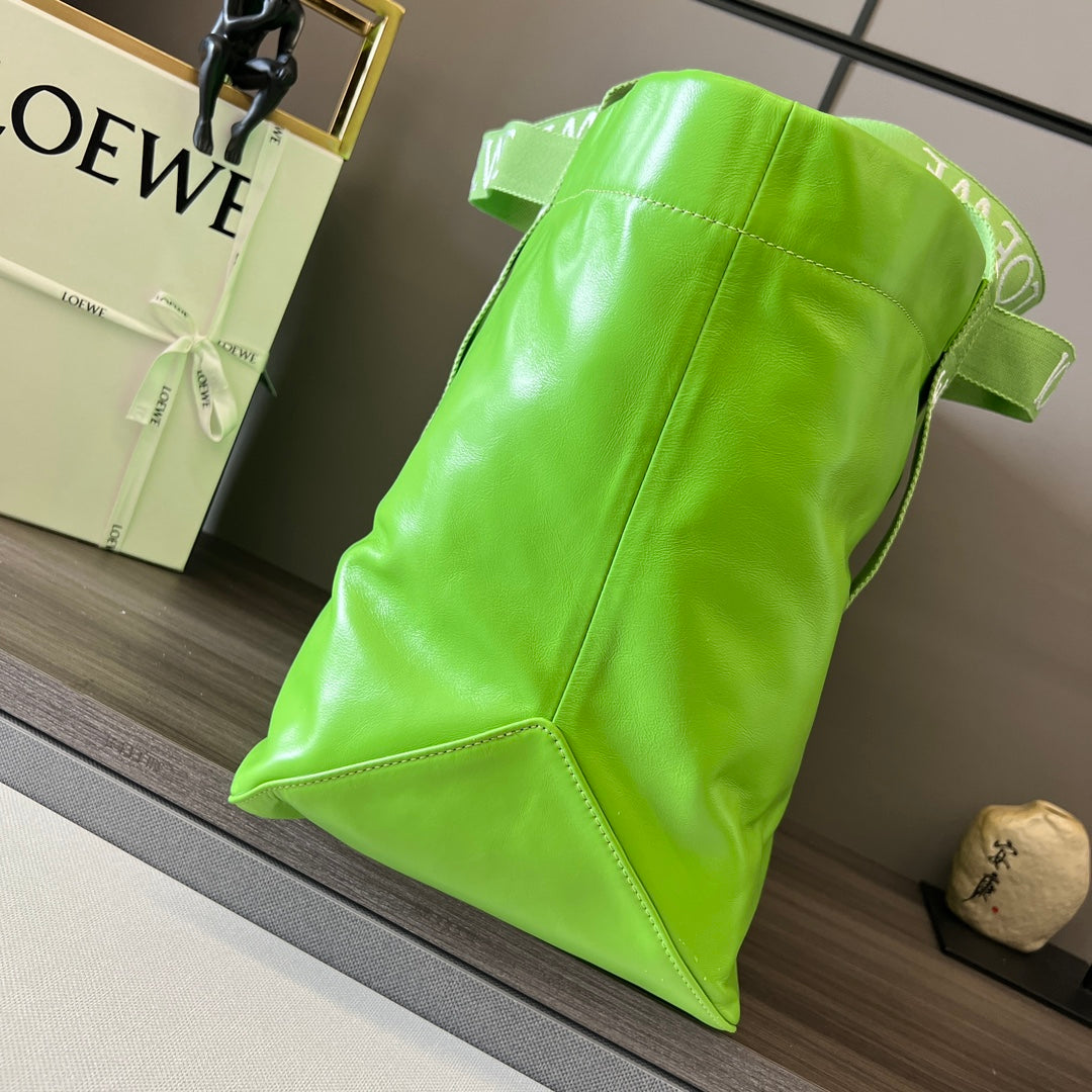 羅L威-Fold Shopper手袋 紙質小牛皮 綠色