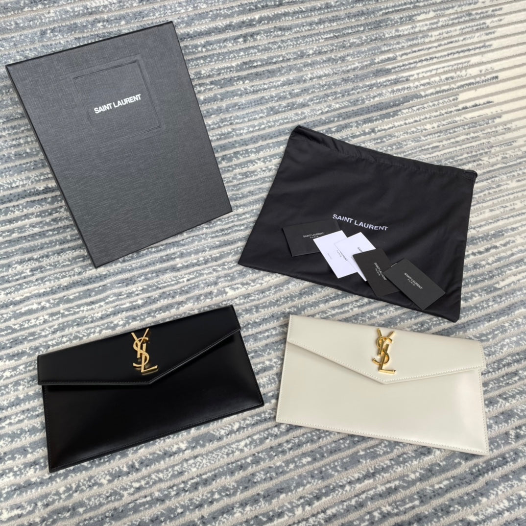 YSL ptown_新品手拿包-黑色牙籤紋金扣
