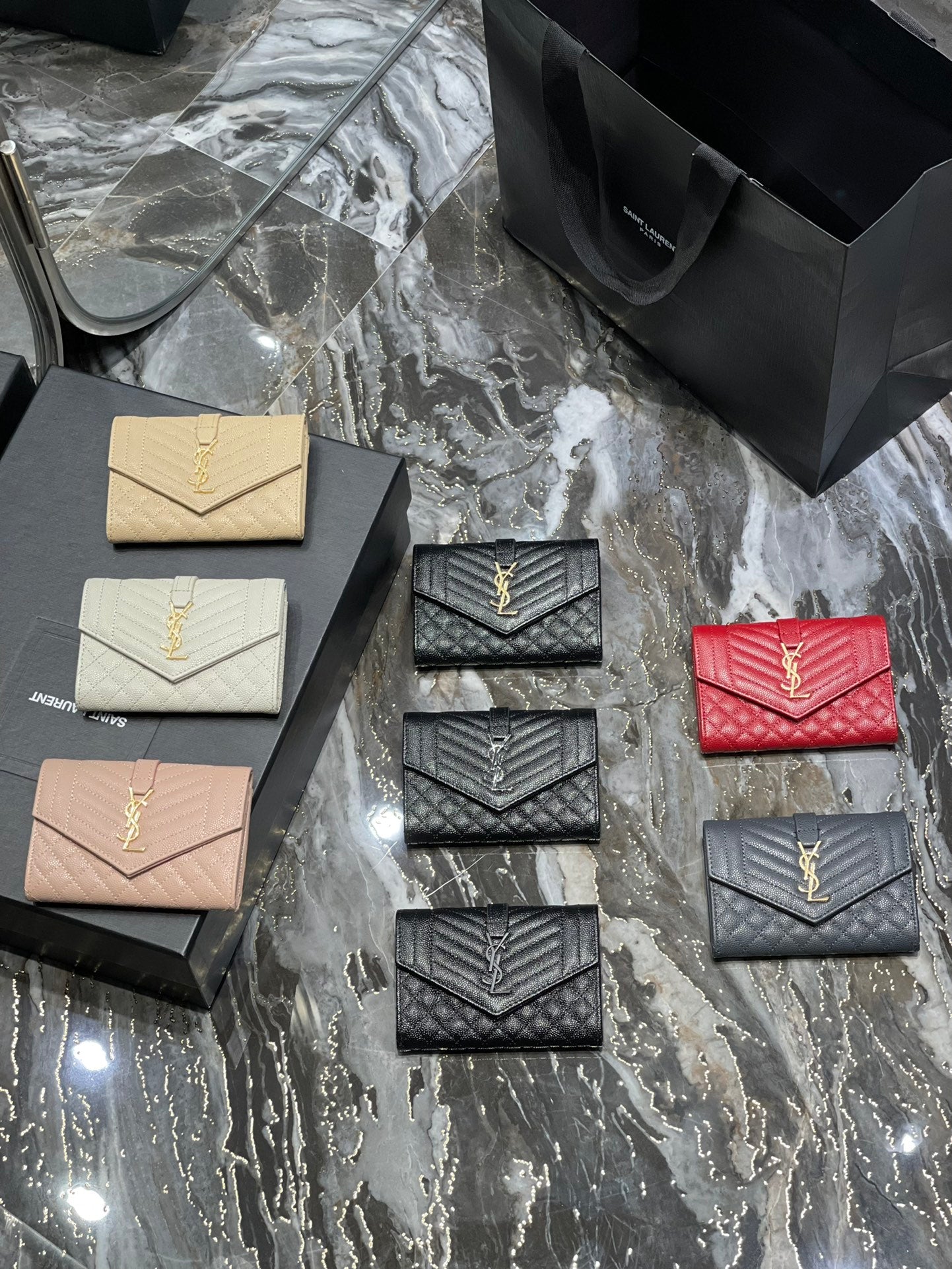 YSL 新款短夾-粉色金扣