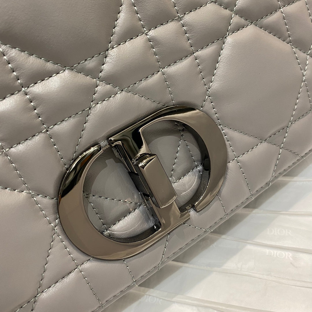 Dior-Caro 菱格紋 胖胖包 大號 灰色