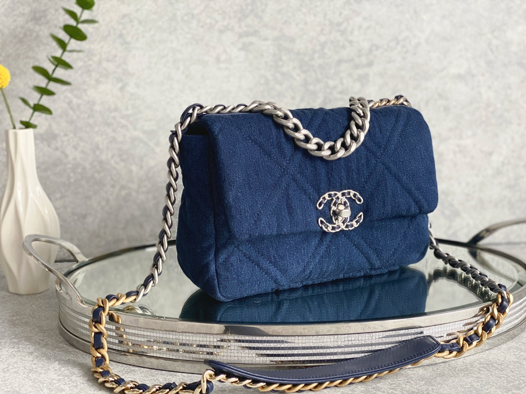 小香家-春夏系列 19Bag 丹寧牛仔深色 銀扣 小號