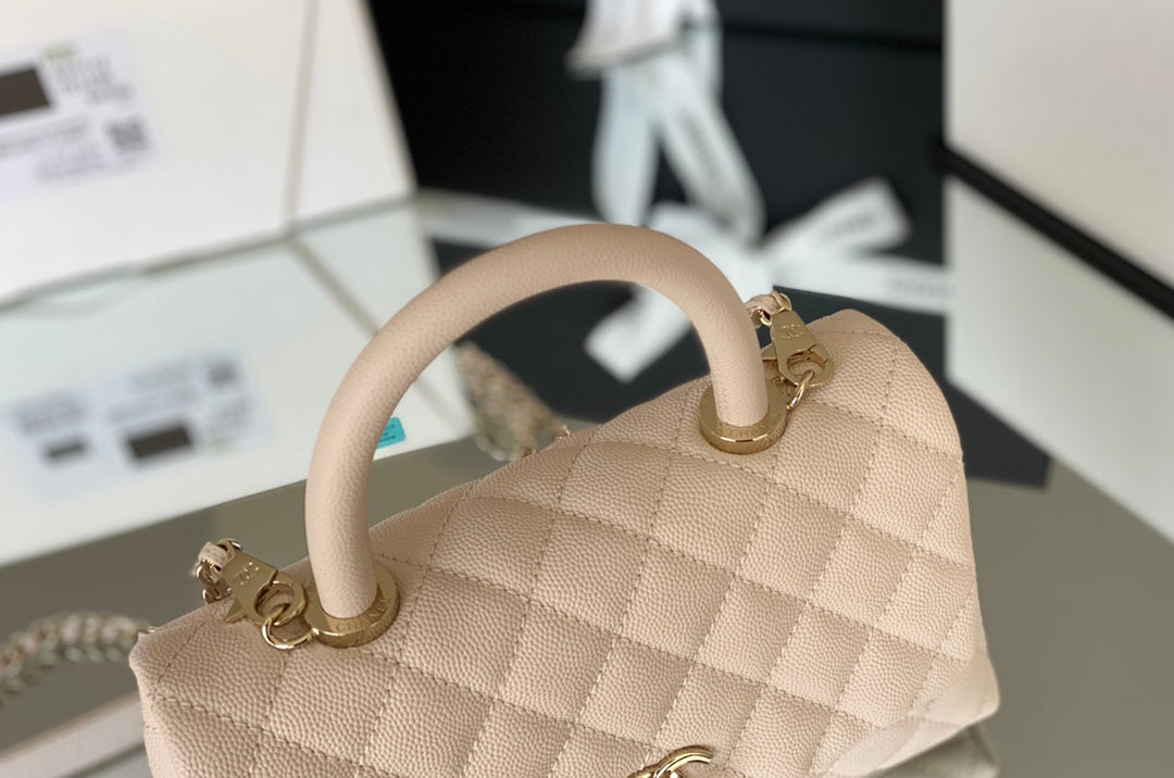 Chanel coco handle CF 小號-米白色牛皮-香檳金扣