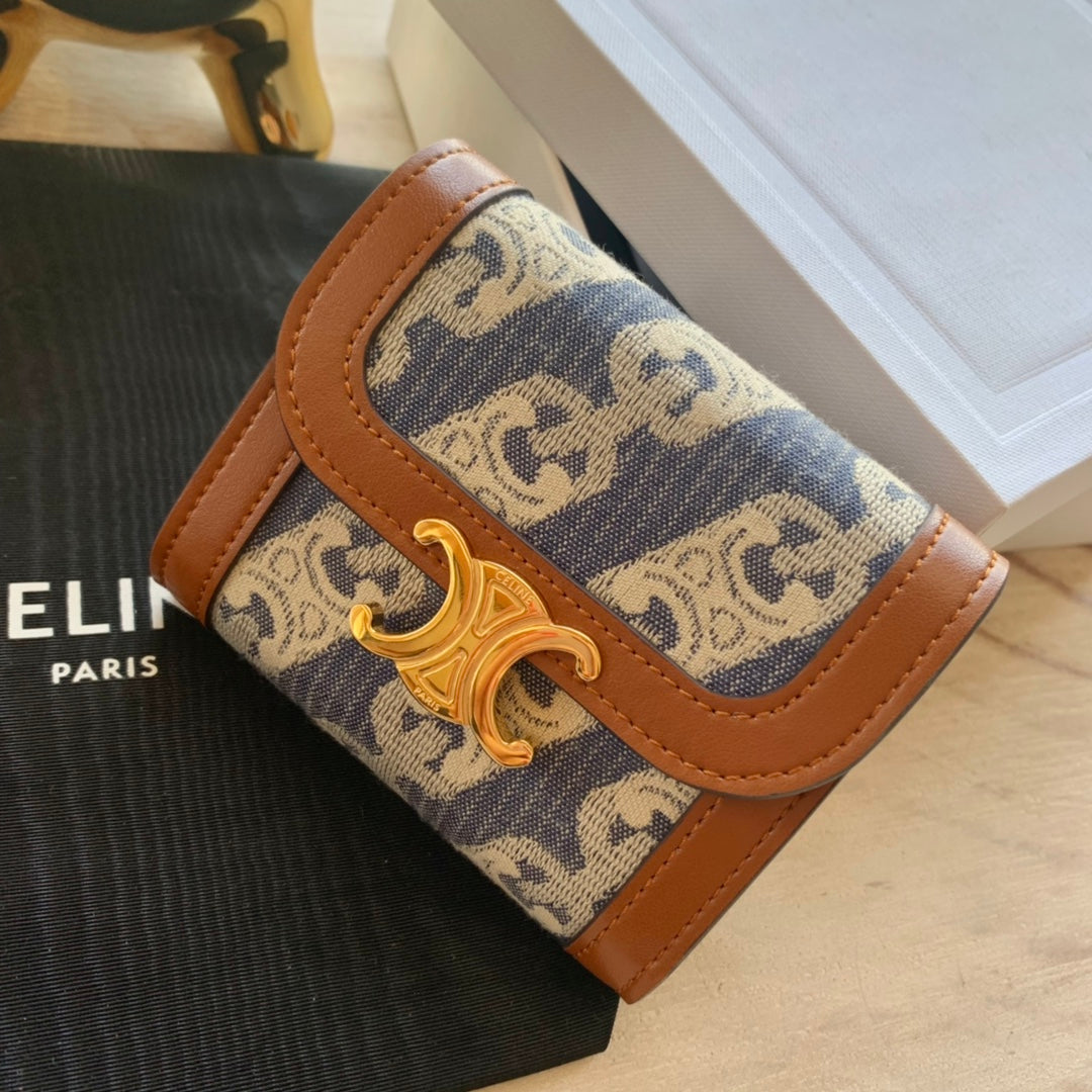Celine 小號TRIOMPHE刺繡織物錢包-藍色