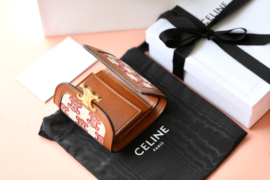 Celine 小號TRIOMPHE刺繡織-狐狸紅