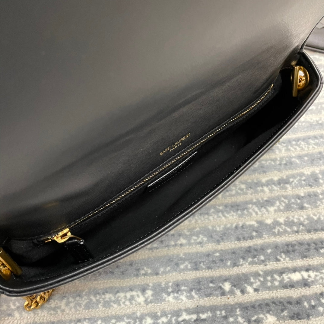 YSL Kate 99絎縫小羊皮手袋-黑色金扣