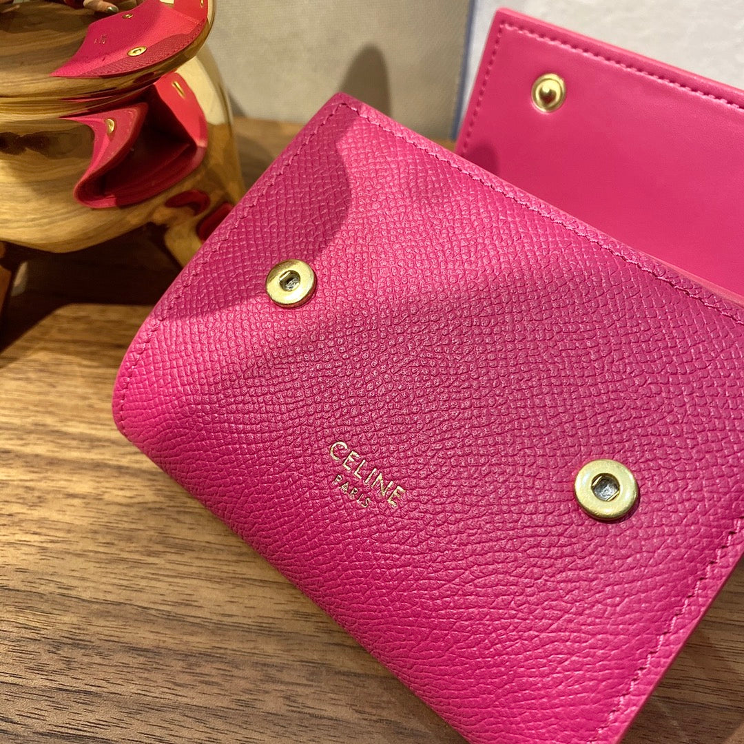 Celine STRAP 小號粒面三折短夾