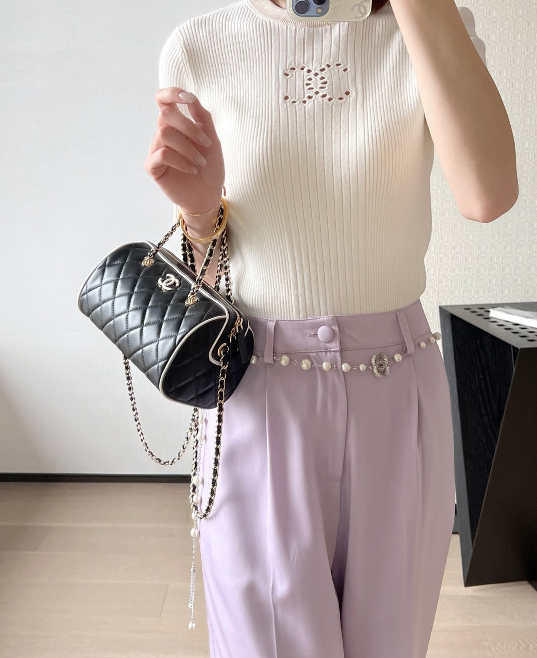 小香家-25P 春夏羊皮mini保齡球 黑(白邊)