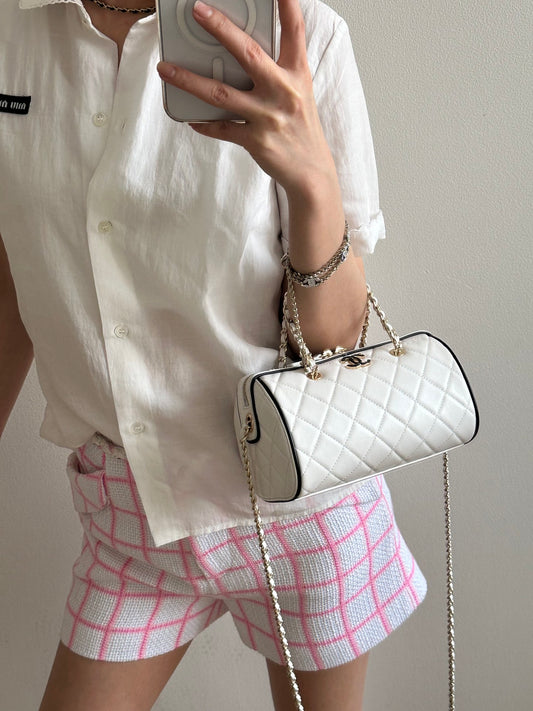 小香家-25P 春夏羊皮mini保齡球 白(黑邊)