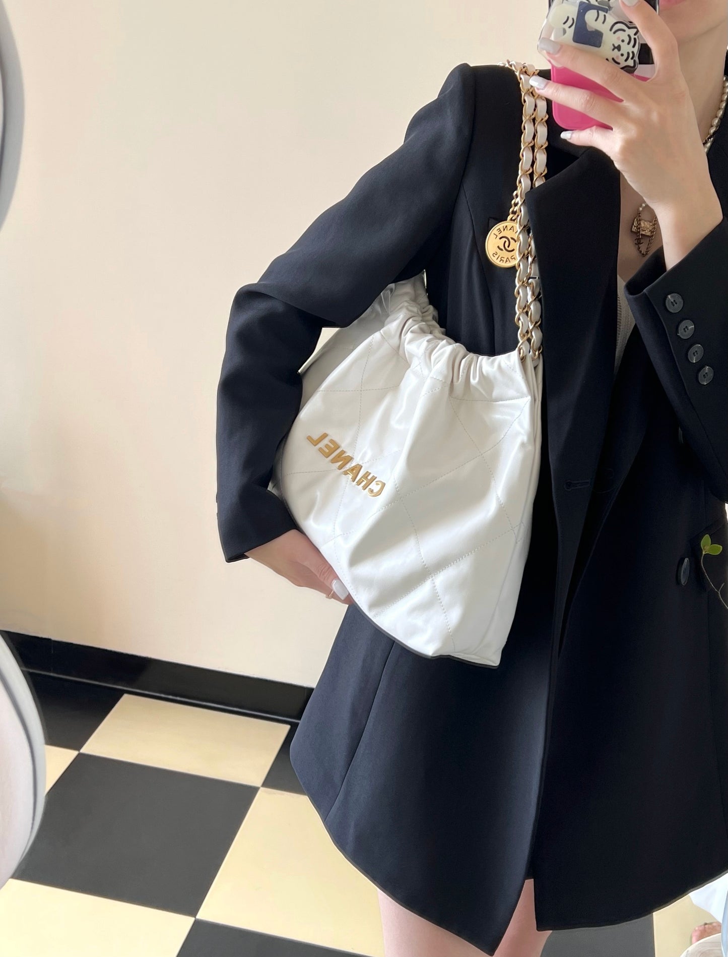 小香家-22Bag橫款 白色金扣