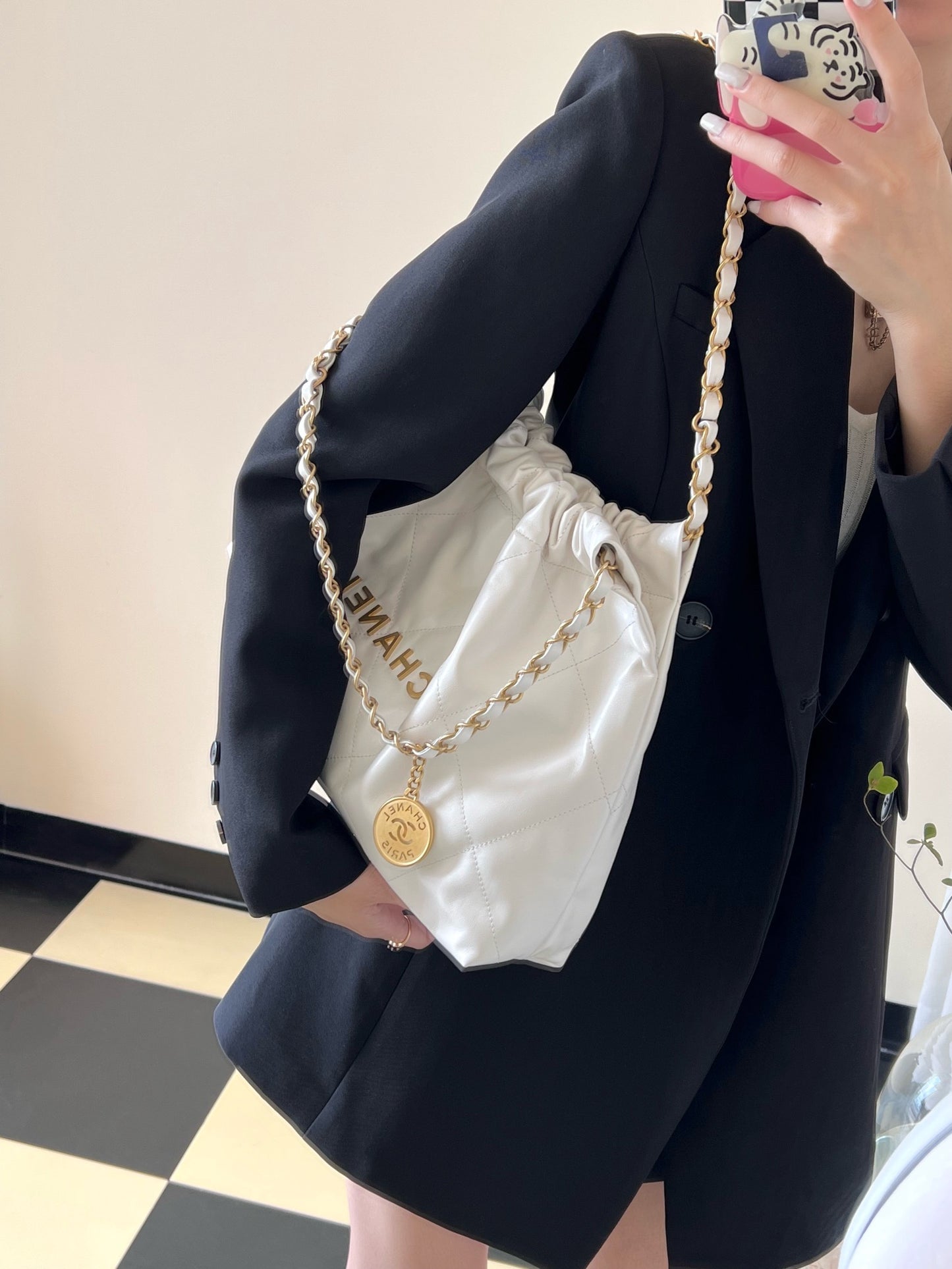 小香家-22Bag橫款 白色金扣