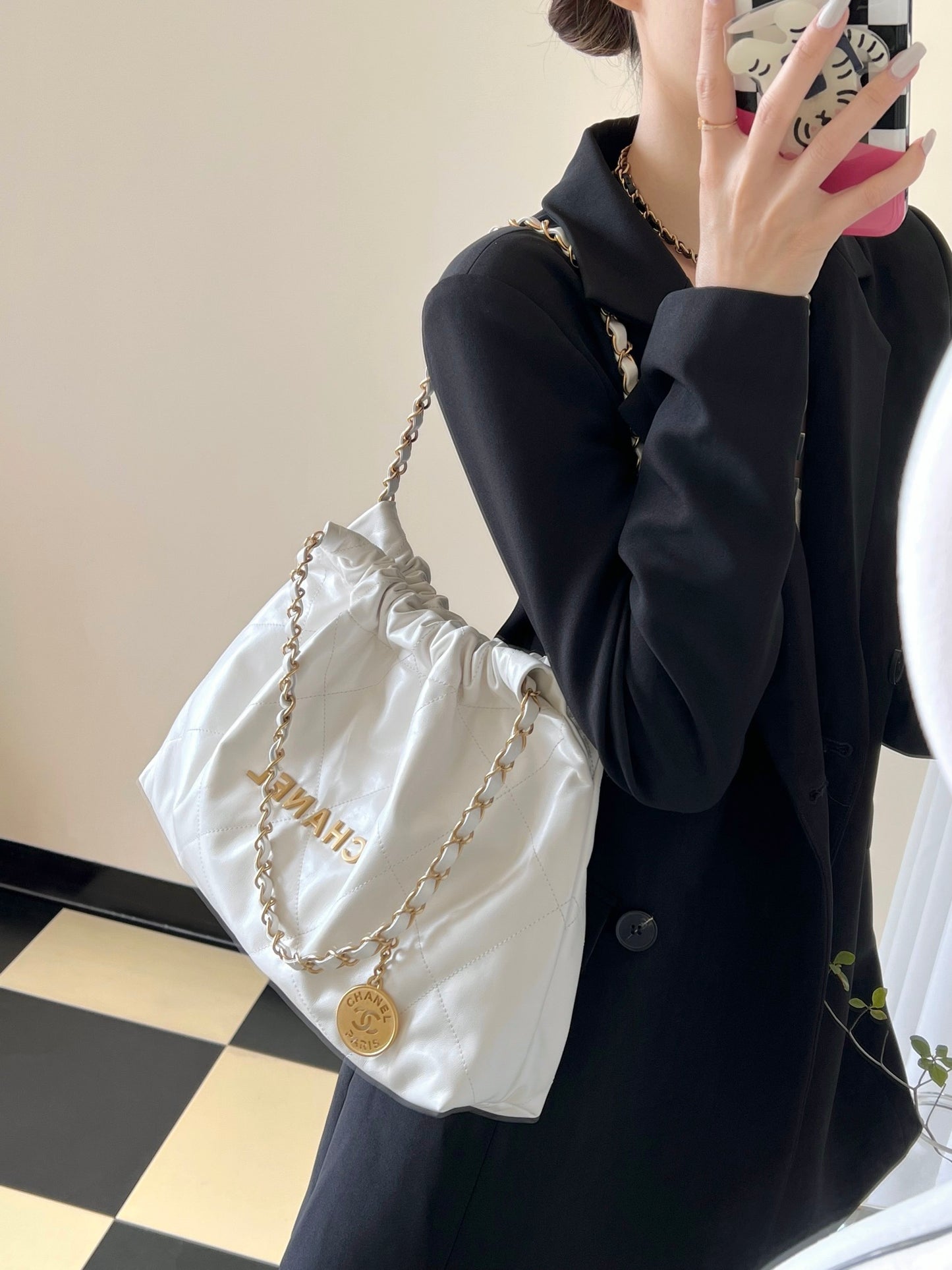 小香家-22Bag橫款 白色金扣