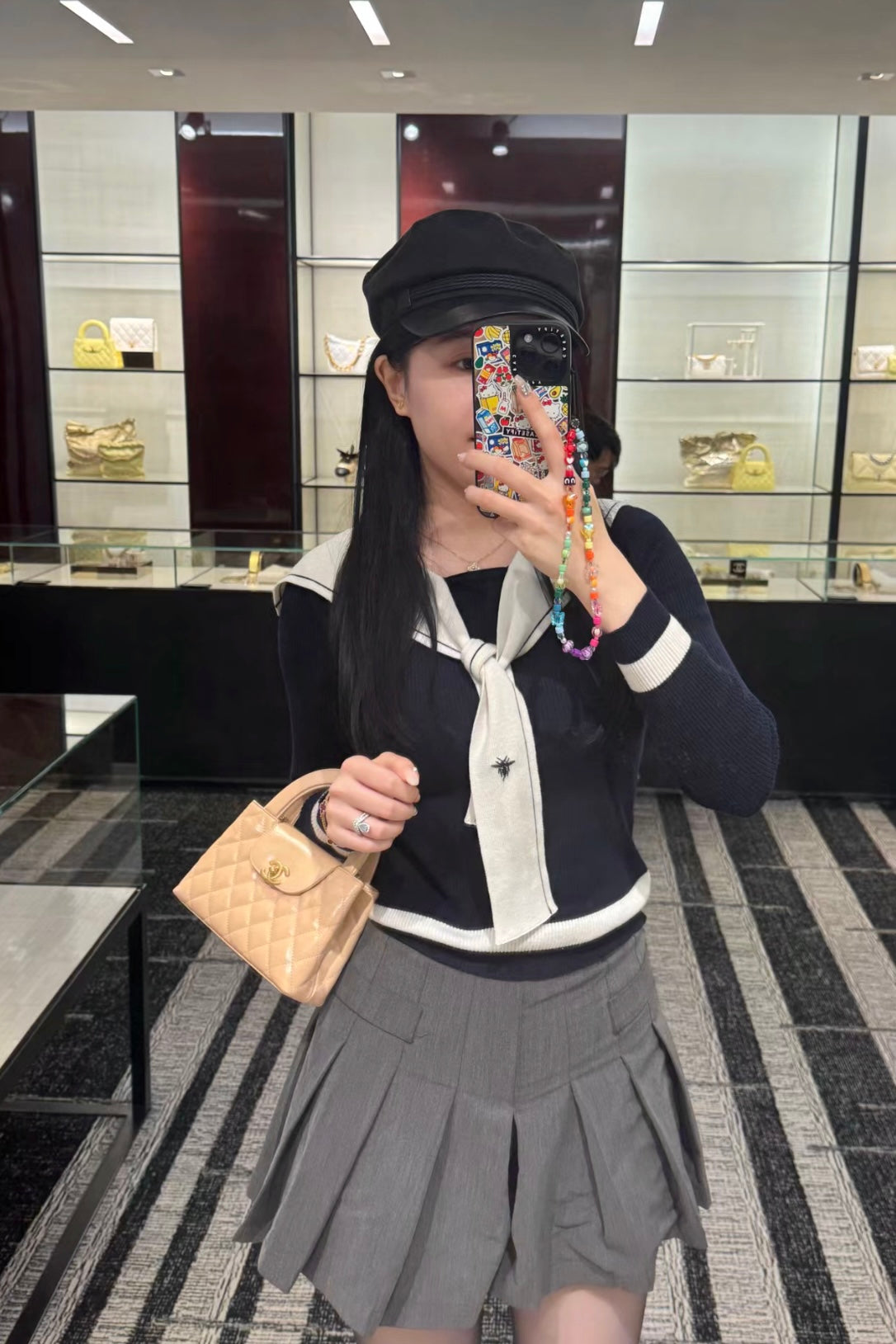 小香家-Kelly鏈條手提包大號 淺杏色