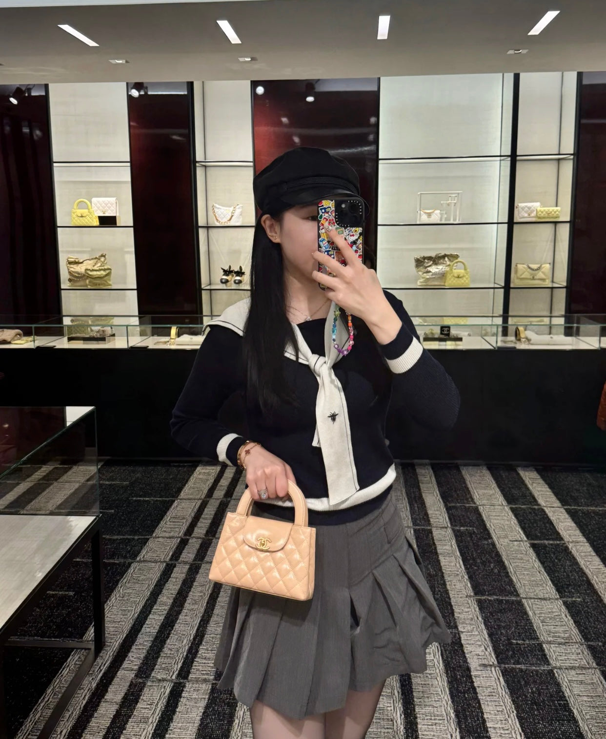 小香家-Kelly鏈條手提包大號 淺杏色