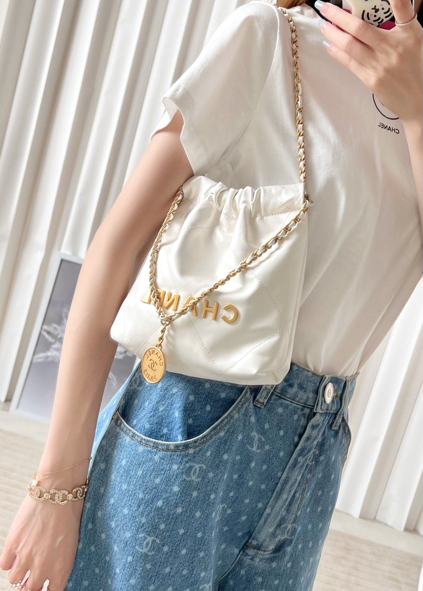 小香家-22Bag Mini 白色金扣