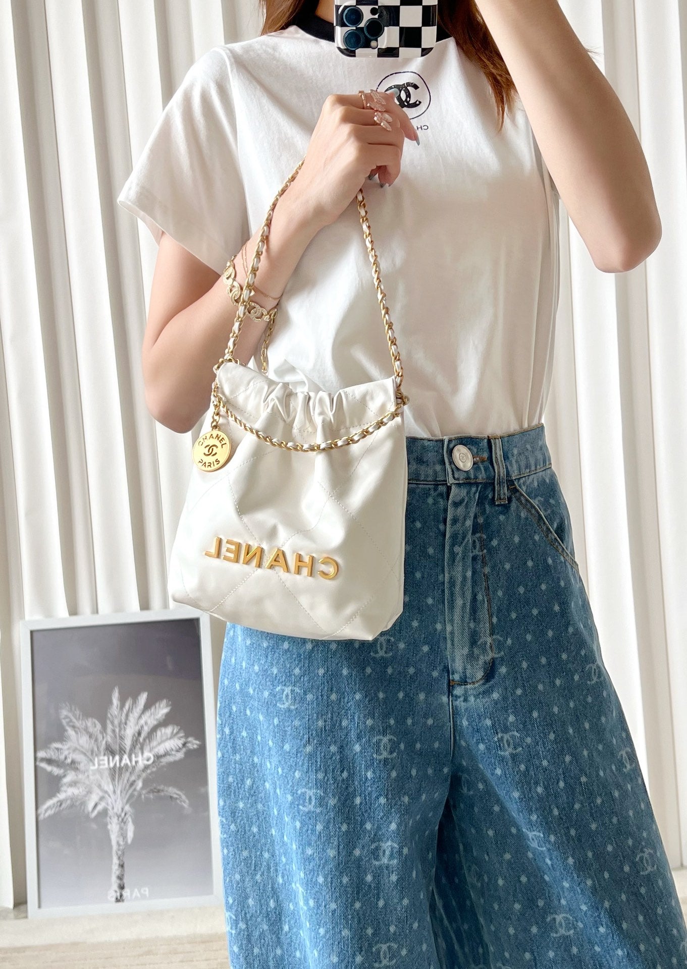 小香家-22Bag Mini 白色金扣