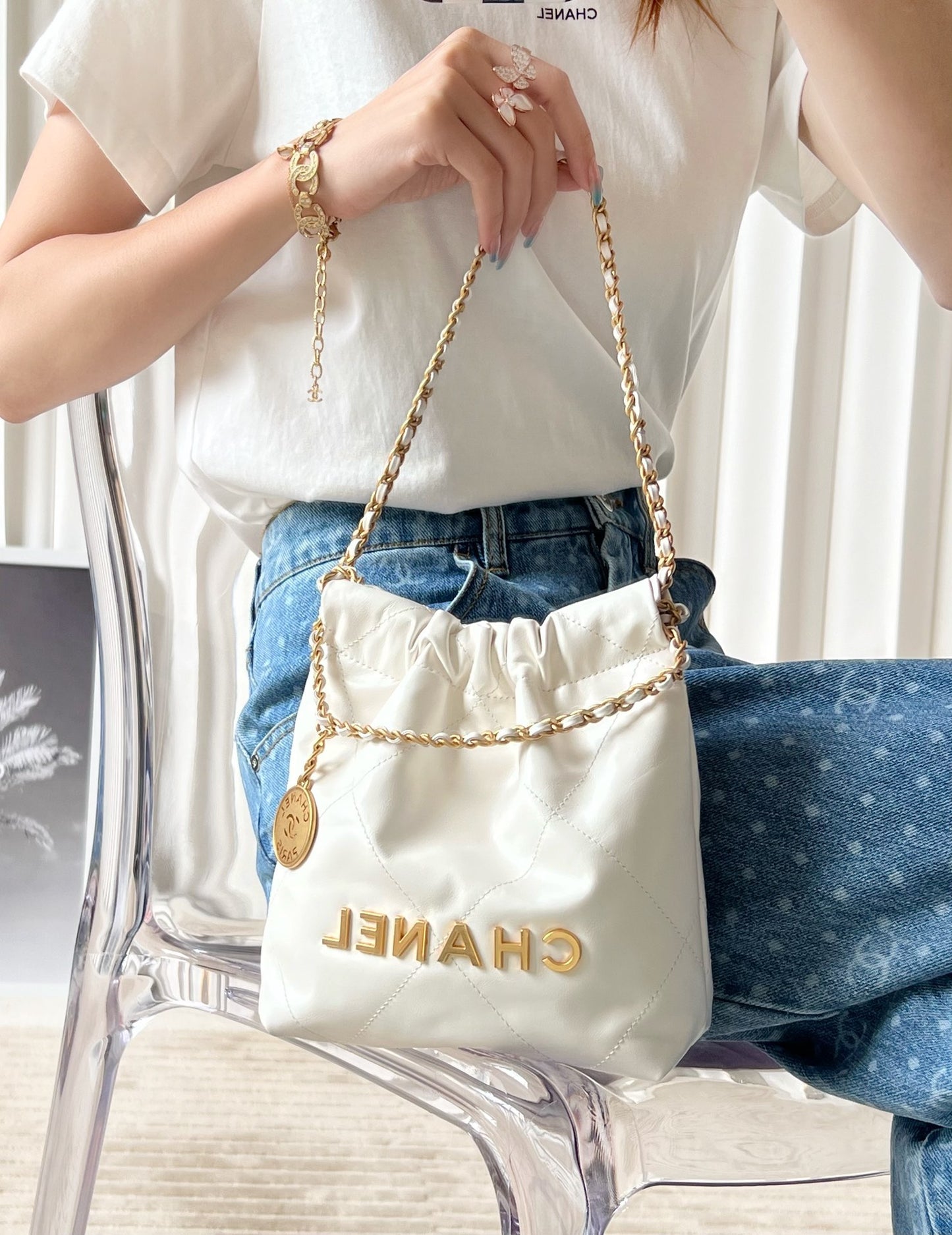 小香家-22Bag Mini 白色金扣