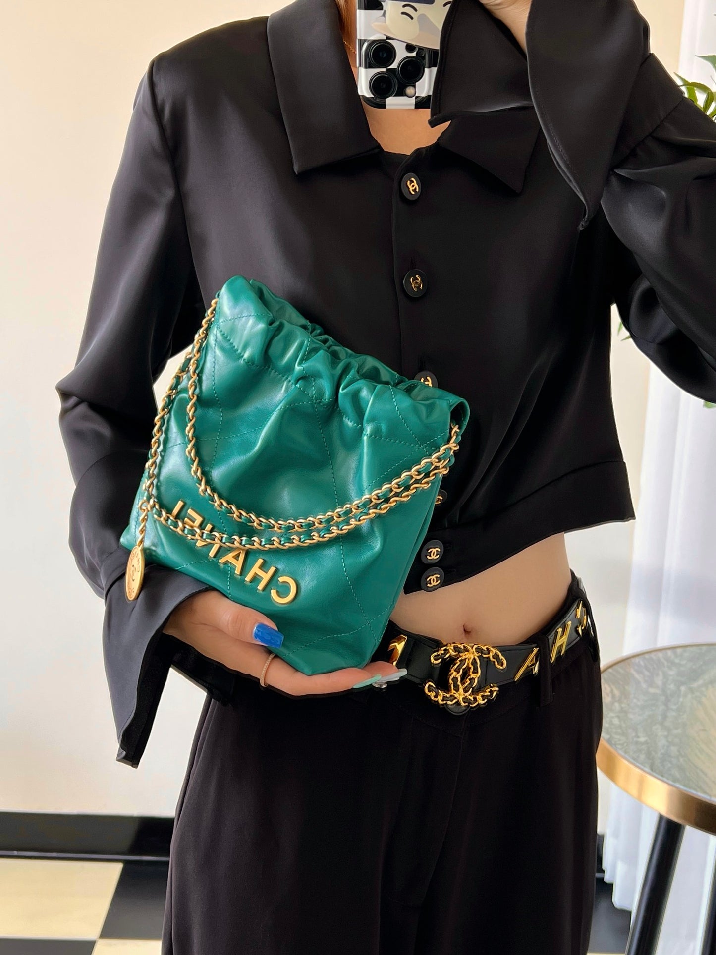 小香家-22Bag Mini 孔雀綠金扣