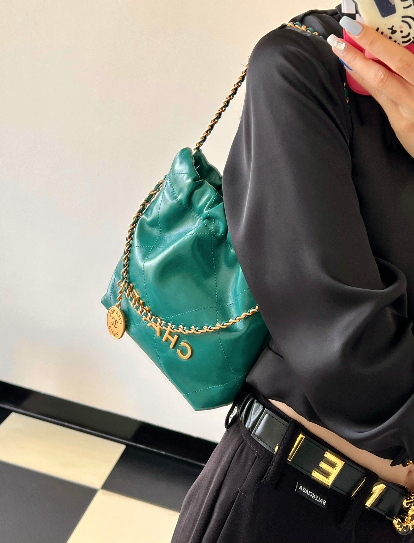 小香家-22Bag Mini 孔雀綠金扣