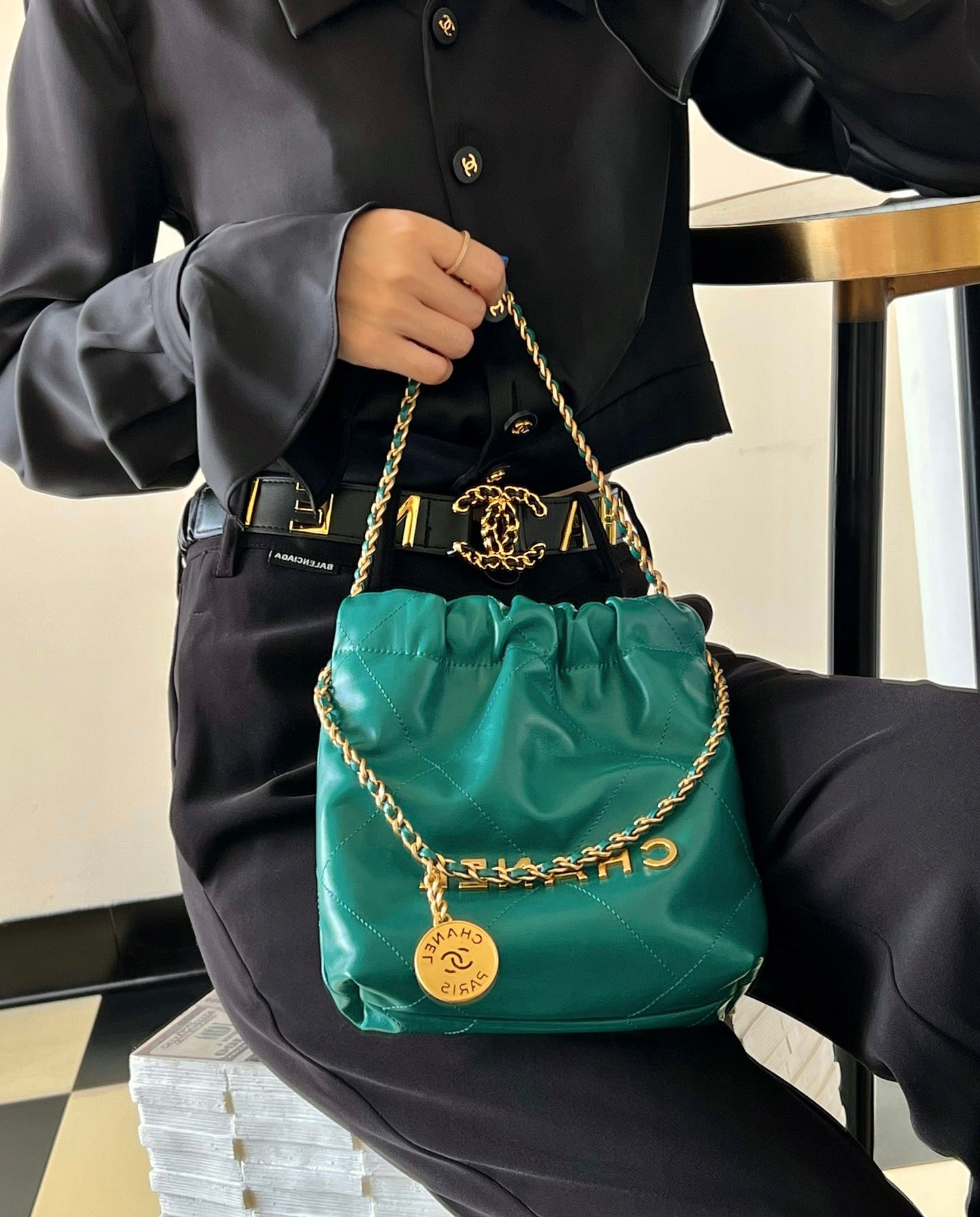 小香家-22Bag Mini 孔雀綠金扣