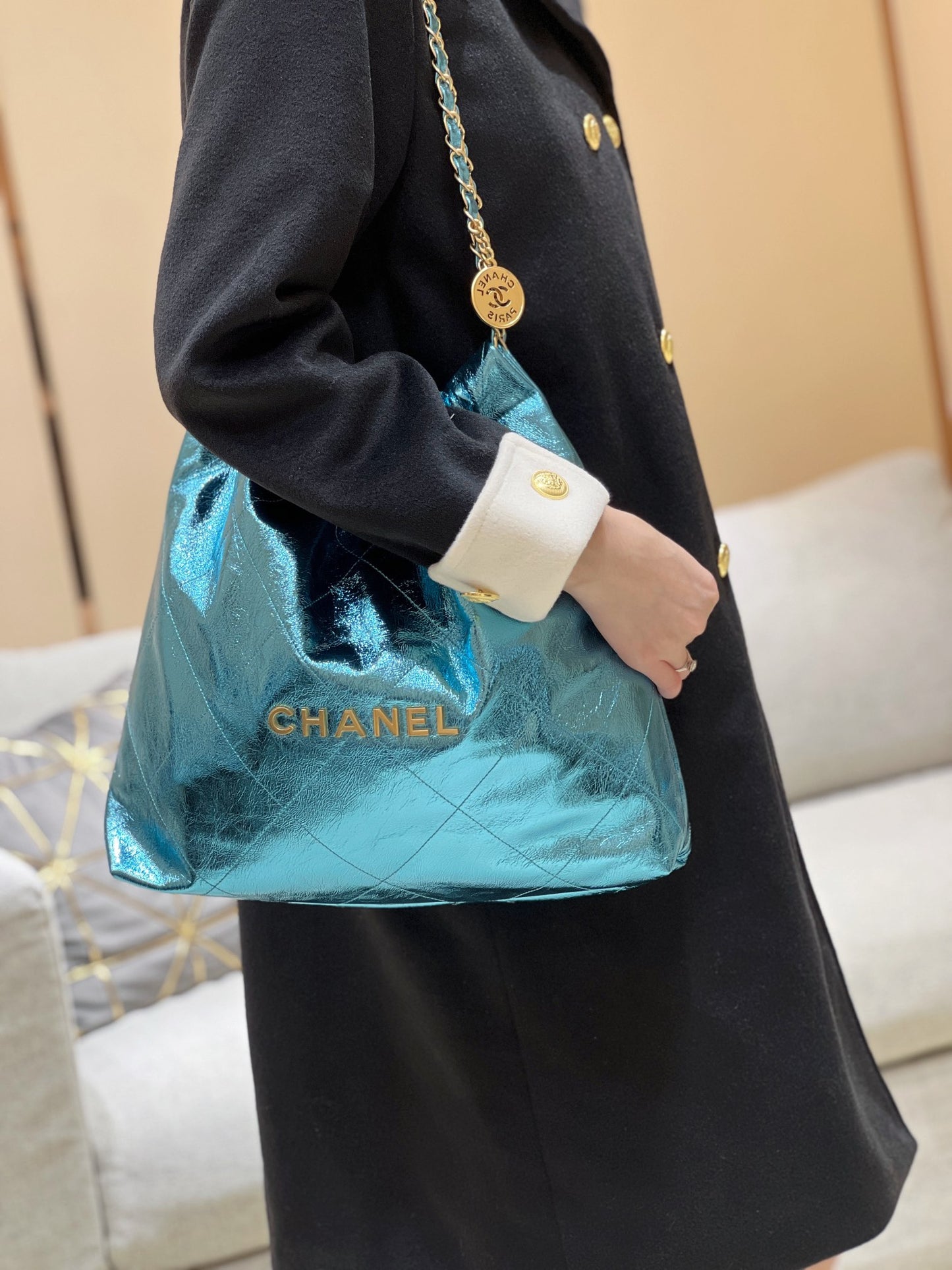 小香家-25C 22Bag 金屬皮 藍色