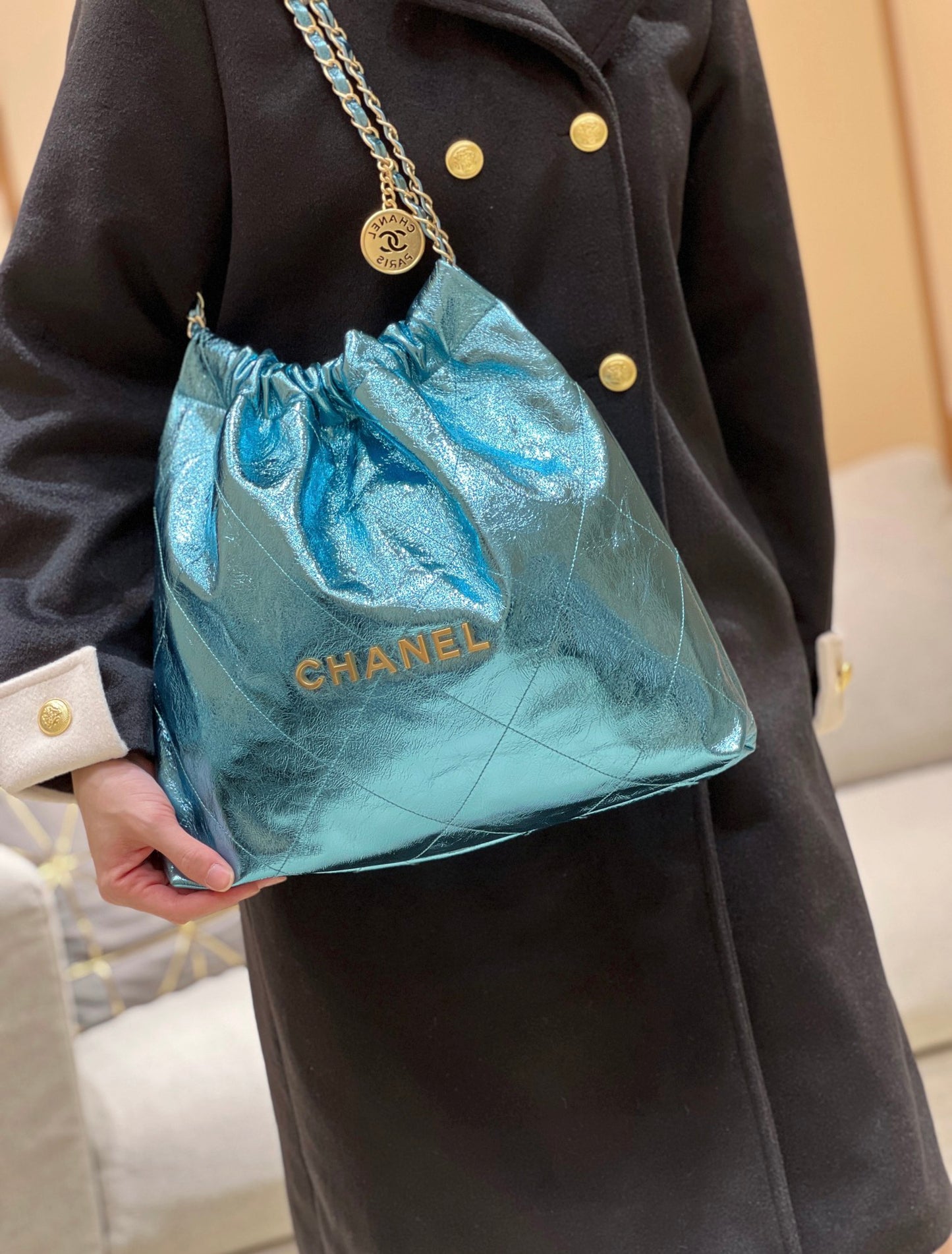 小香家-25C 22Bag 金屬皮 藍色