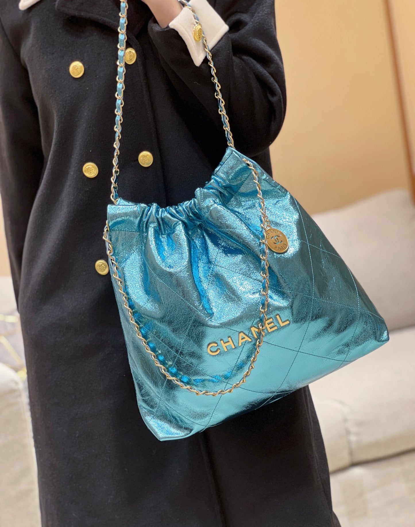 小香家-25C 22Bag 金屬皮 藍色