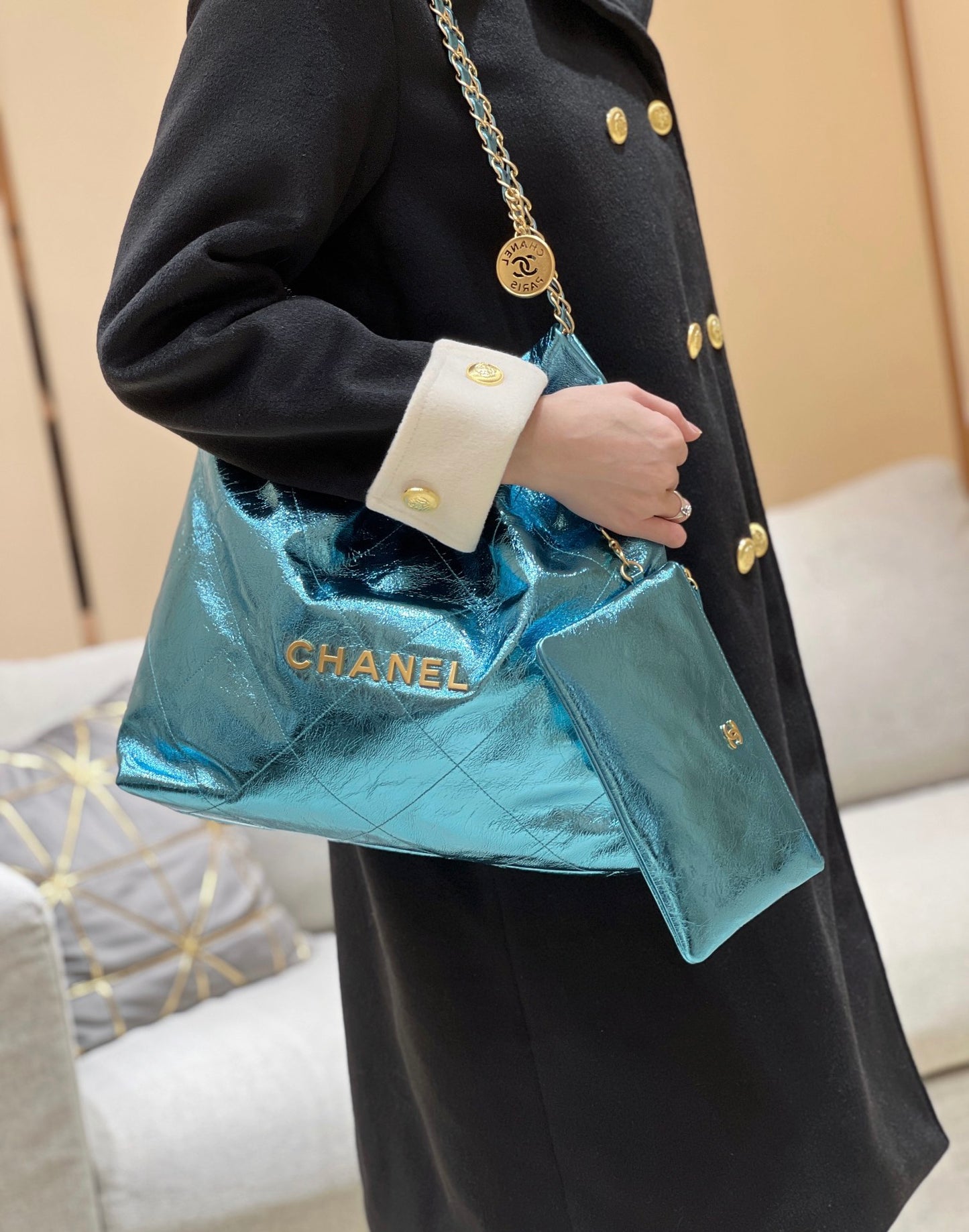 小香家-25C 22Bag 金屬皮 藍色