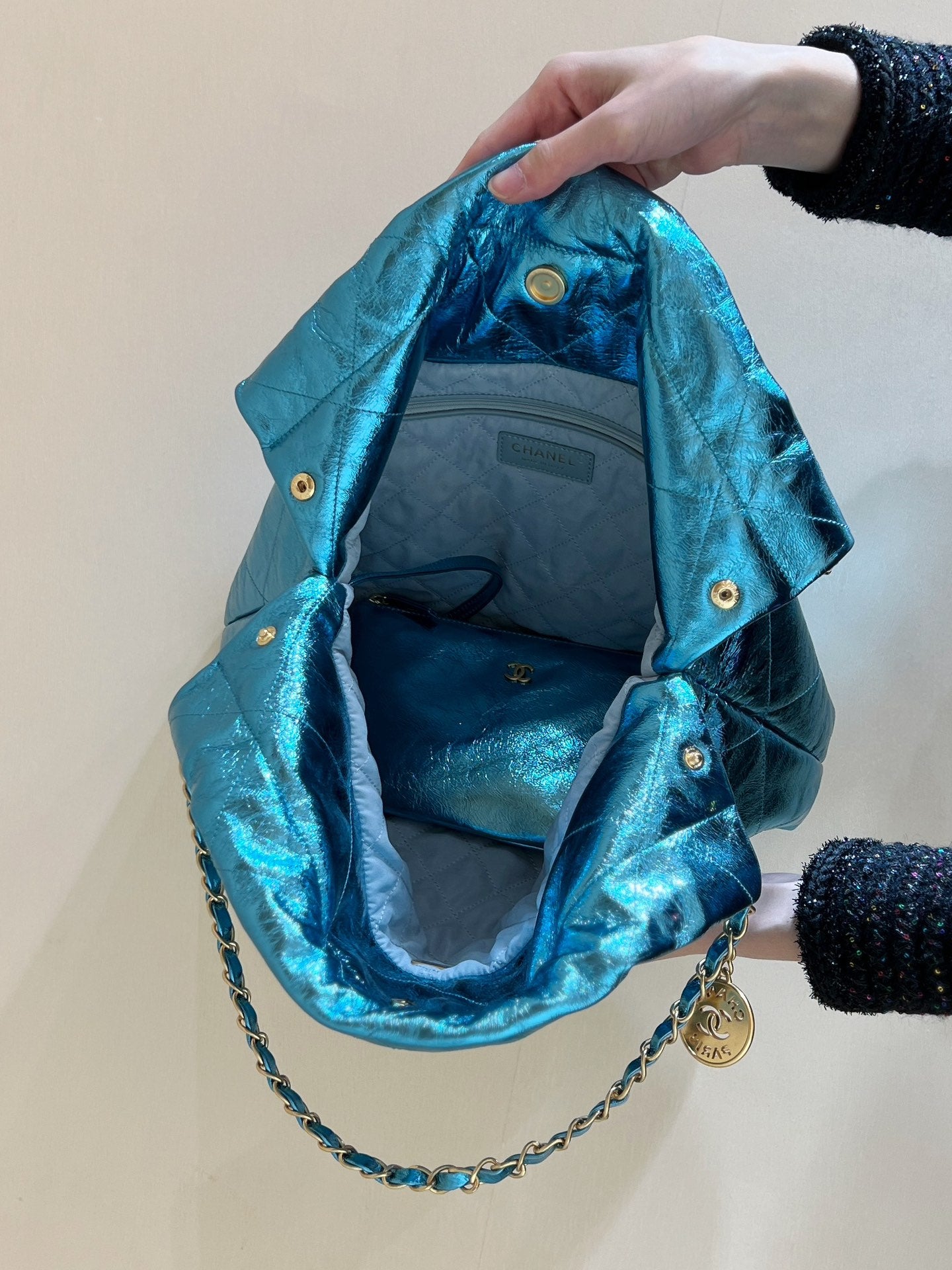 小香家-25C 22Bag 金屬皮 藍色
