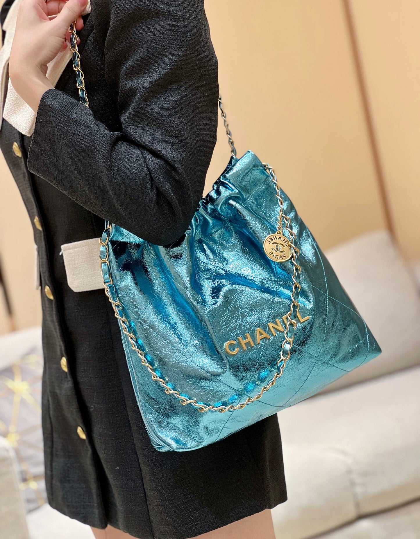 小香家-25C 22Bag 金屬皮 藍色