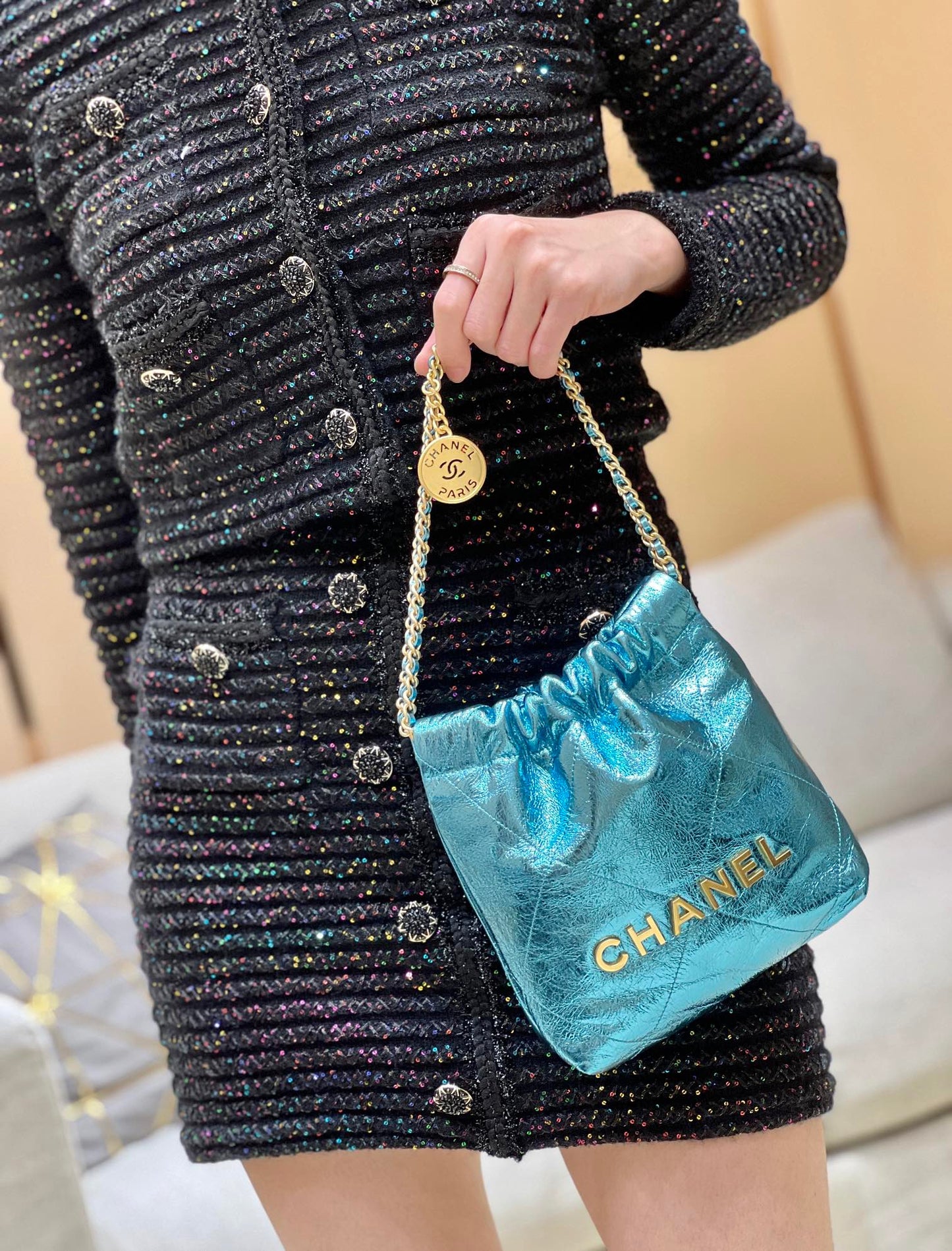 小香家-25C 22Bag Mini金屬皮 藍色