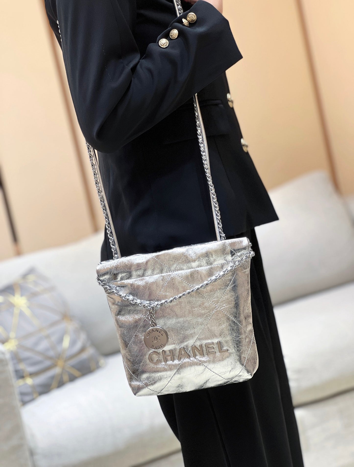小香家-25C 22Bag Mini金屬皮 銀色