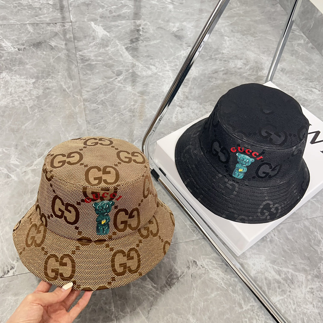 古G家-熊熊圖案漁夫帽 咖啡色