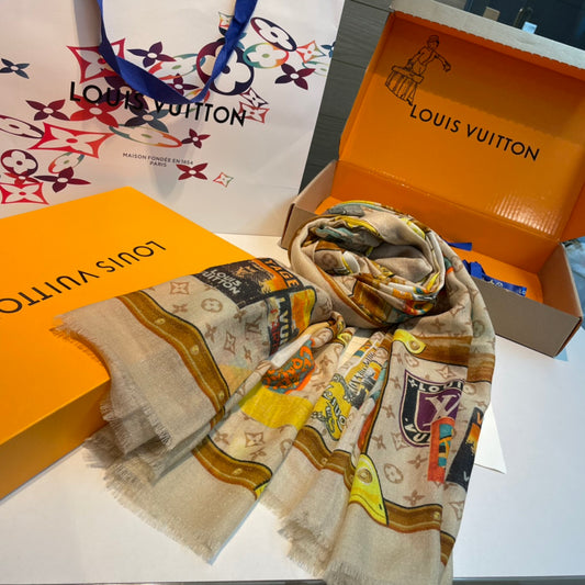路L家-2024字母花紋圍巾110*200 黃