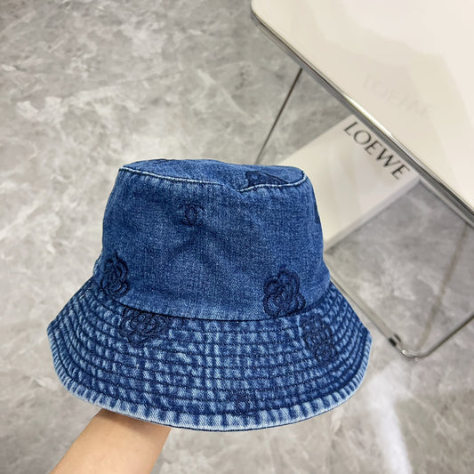 小香家-個性刺繡牛仔漁夫帽 藍色