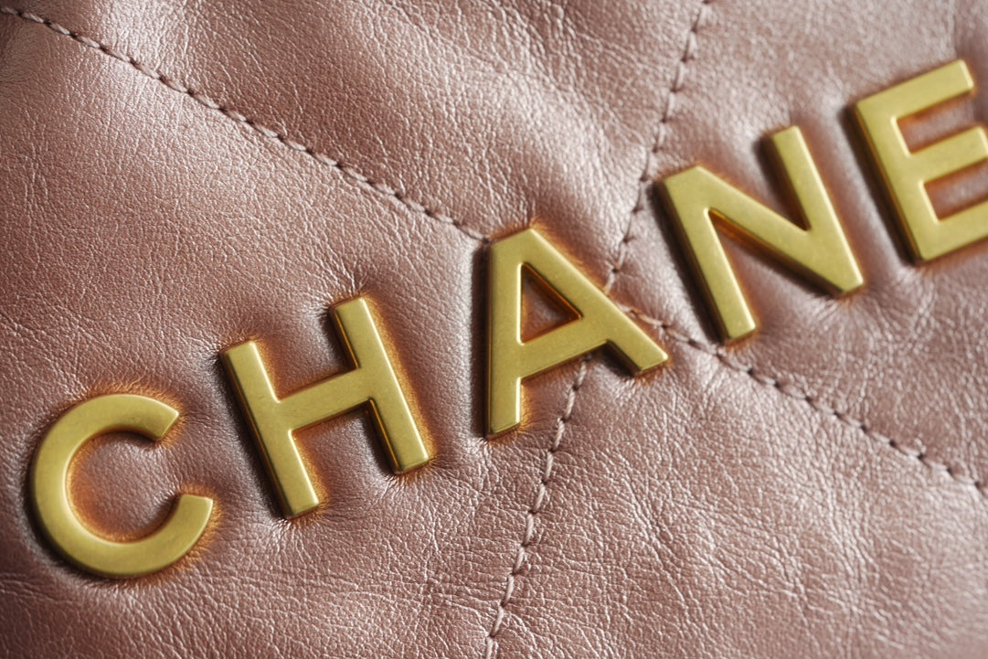 小香家-新款 Chanel 22號手袋 玫瑰金 鑲金背帶 雙鍊條