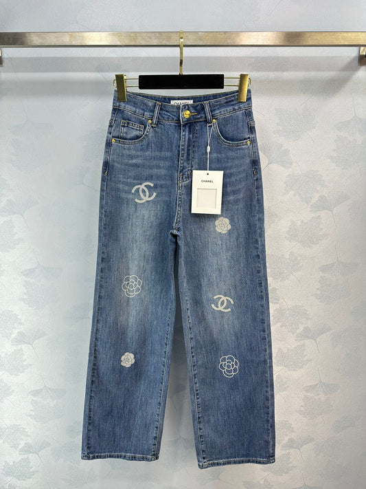 小香家-2404 早春新款高腰牛仔闊腿褲