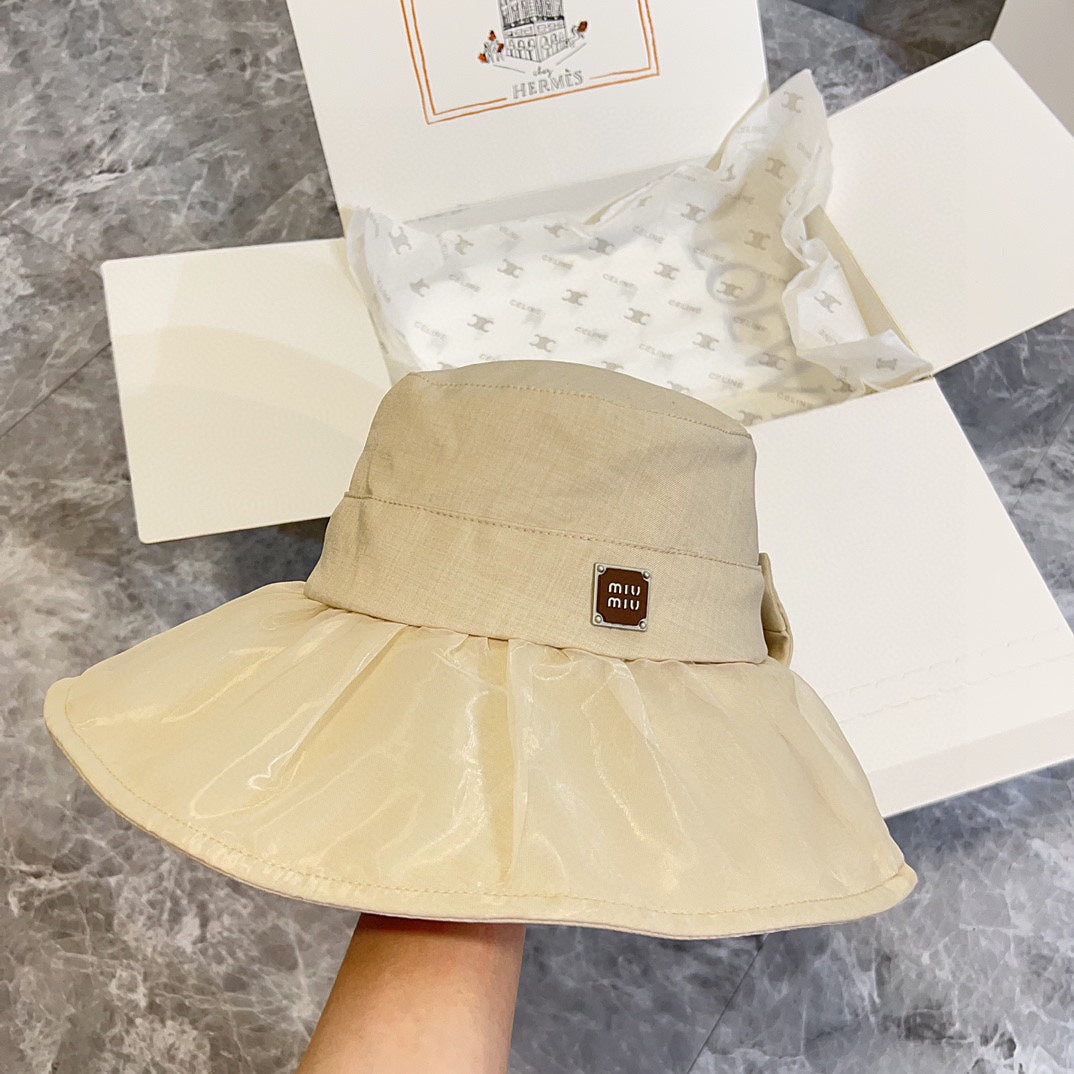 穆M家-2024新款絲質蝴蝶結遮陽帽 杏色