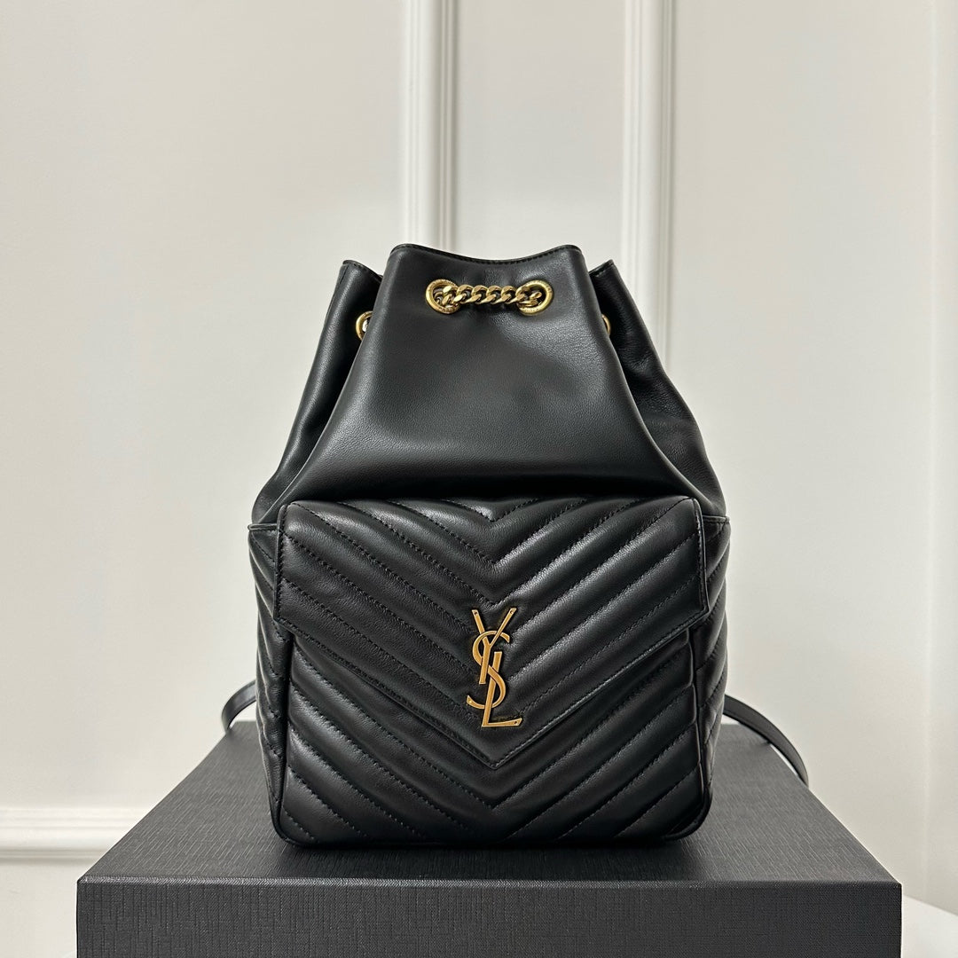 聖Y羅-Joe Backpack 絎縫雙肩包 黑色金扣 29CM