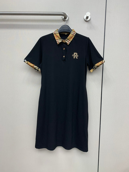巴B家-2403 早春新款經典格子拼接洋裝 黑色