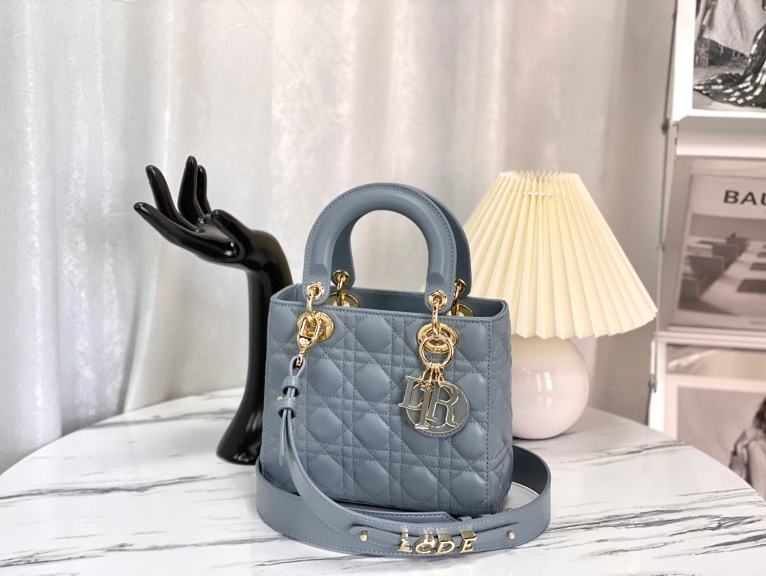 迪D家-Lady dior myABC 羊皮天藍色金扣 小號