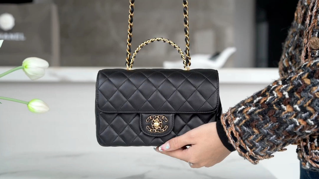 小香家-Chanel CF Mini 經典皮革穿繞雙c Logo 黑色