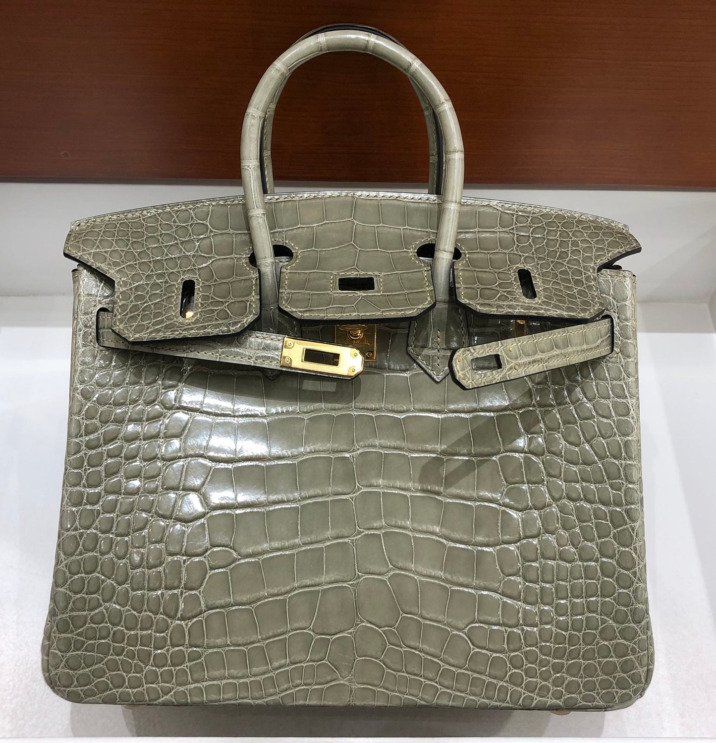 小愛款-Birkin 25 美洲方塊鱷魚 斑鳩灰 金扣