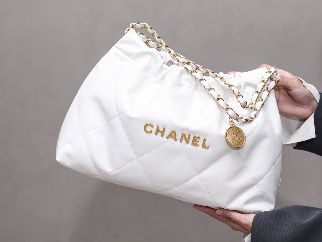 小香家-Chanel 22號手袋 橫版 白金色