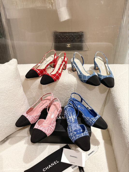 小香家-經典款 slingback 後空拼色低跟涼鞋 粉色