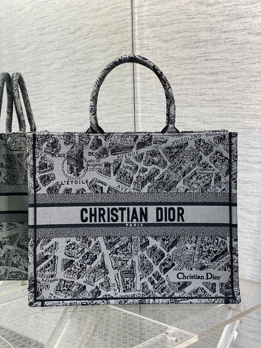 迪D家-Book Tote 2023春夏系列 巴黎地圖刺繡 灰色 大號