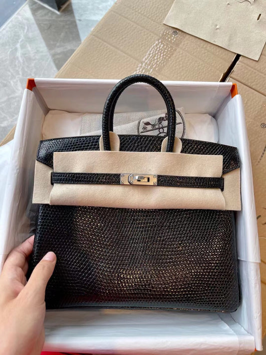 小愛款-Birkin 25 蜥蜴皮 黑色 銀扣