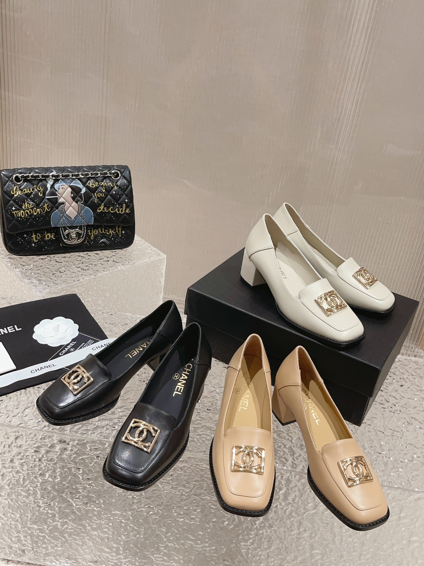 小香家-2023新款 羊皮粗跟單鞋 6CM 白色