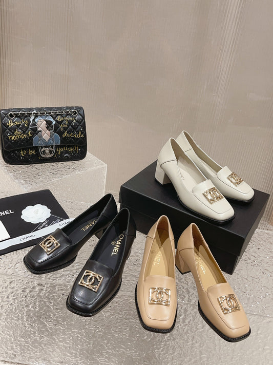 小香家-2023新款 羊皮粗跟單鞋 6CM 白色
