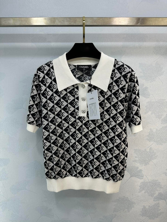 小香家-2404 春夏新品絕美Polo設計紗線短版上衣