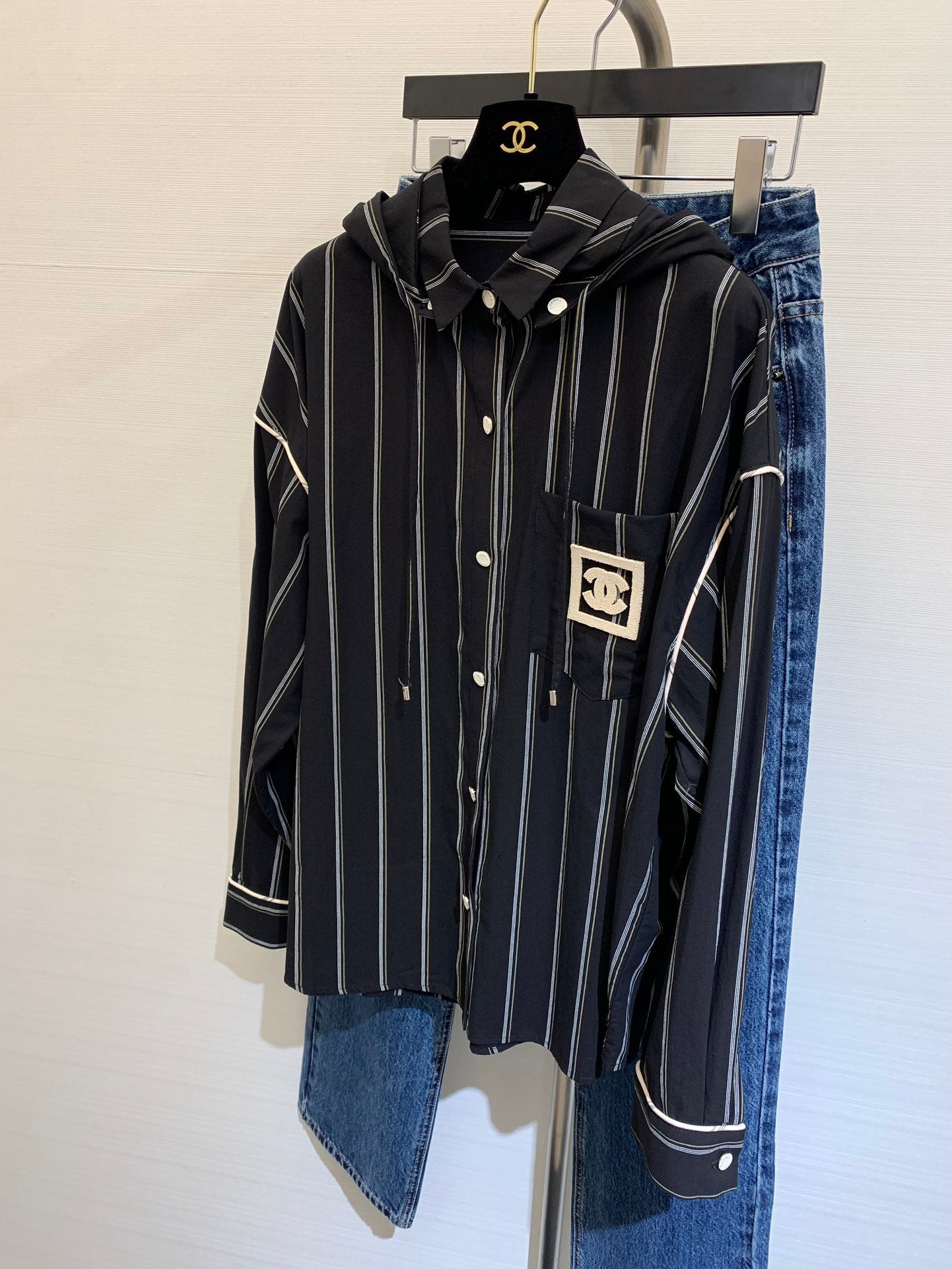 小香家-2403 春夏新款條紋連帽襯衣